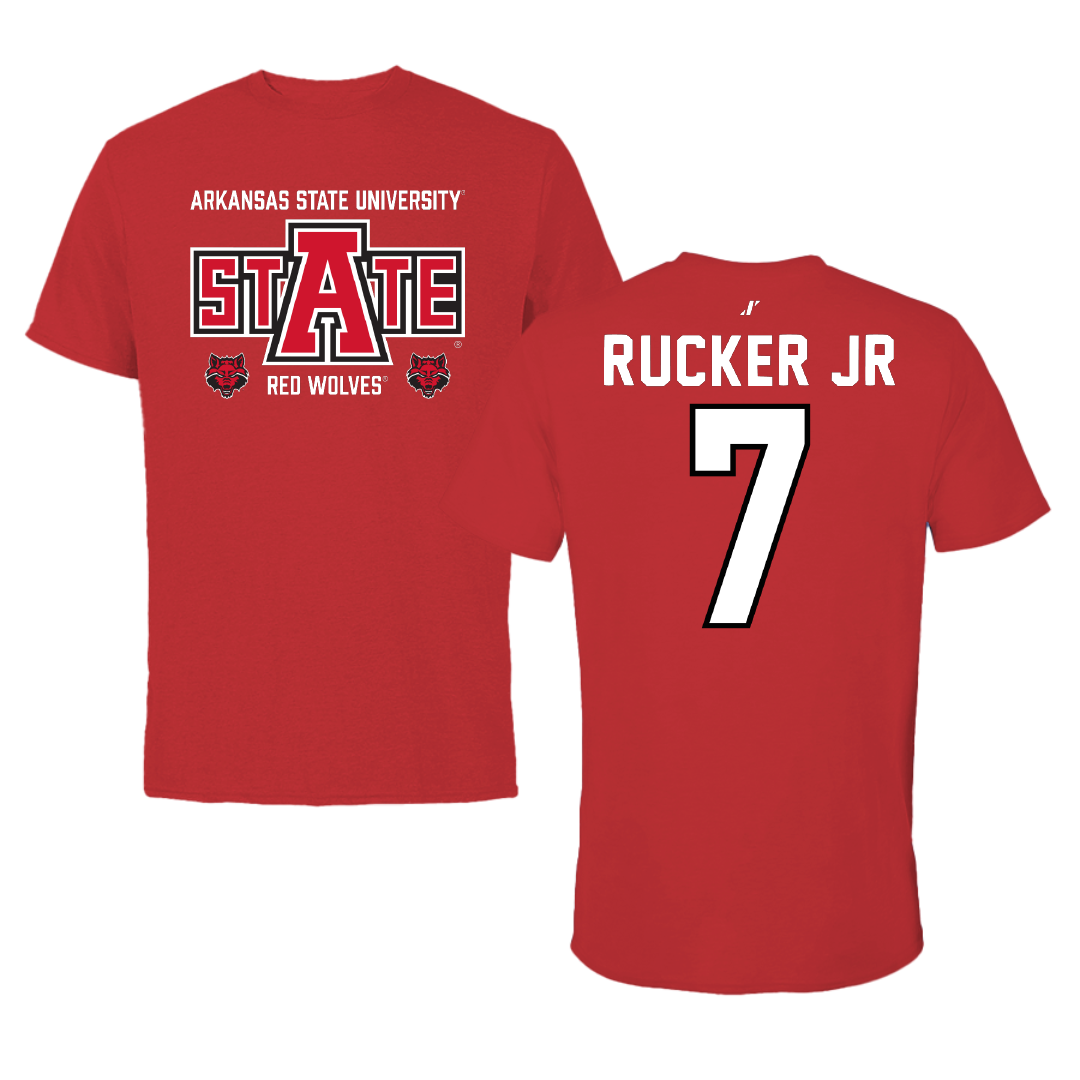Arkansas State University Football Red General Performance Tee - #7 Corey Rucker Jr