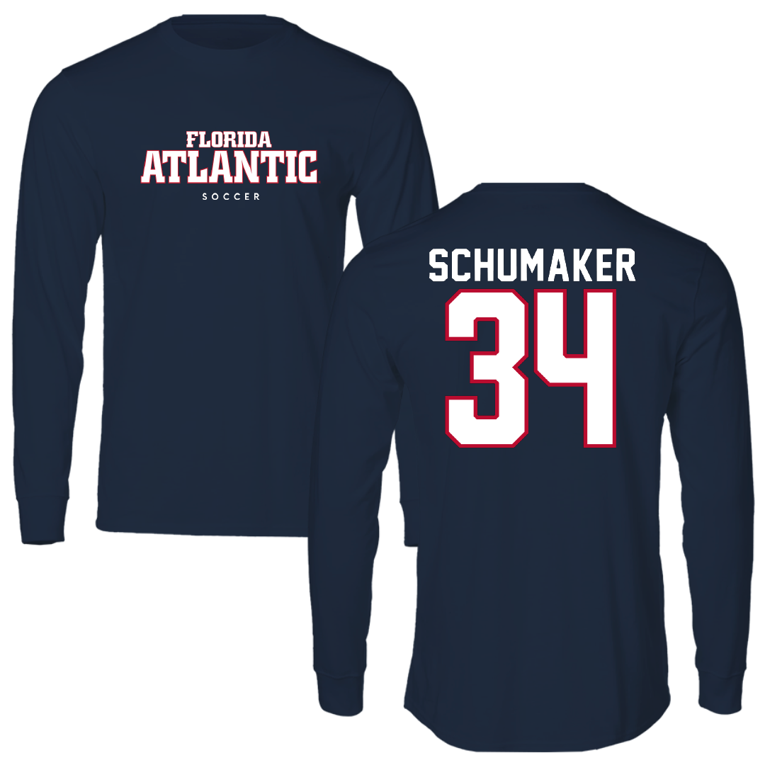 Florida Atlantic University Soccer Navy Block Long Sleeve - #34 Ethan Schumaker