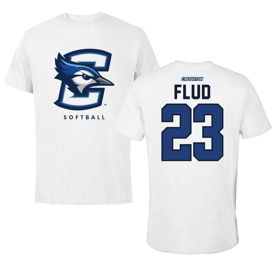Creighton University Softball White Performance Tee - #23 Mazie Flud