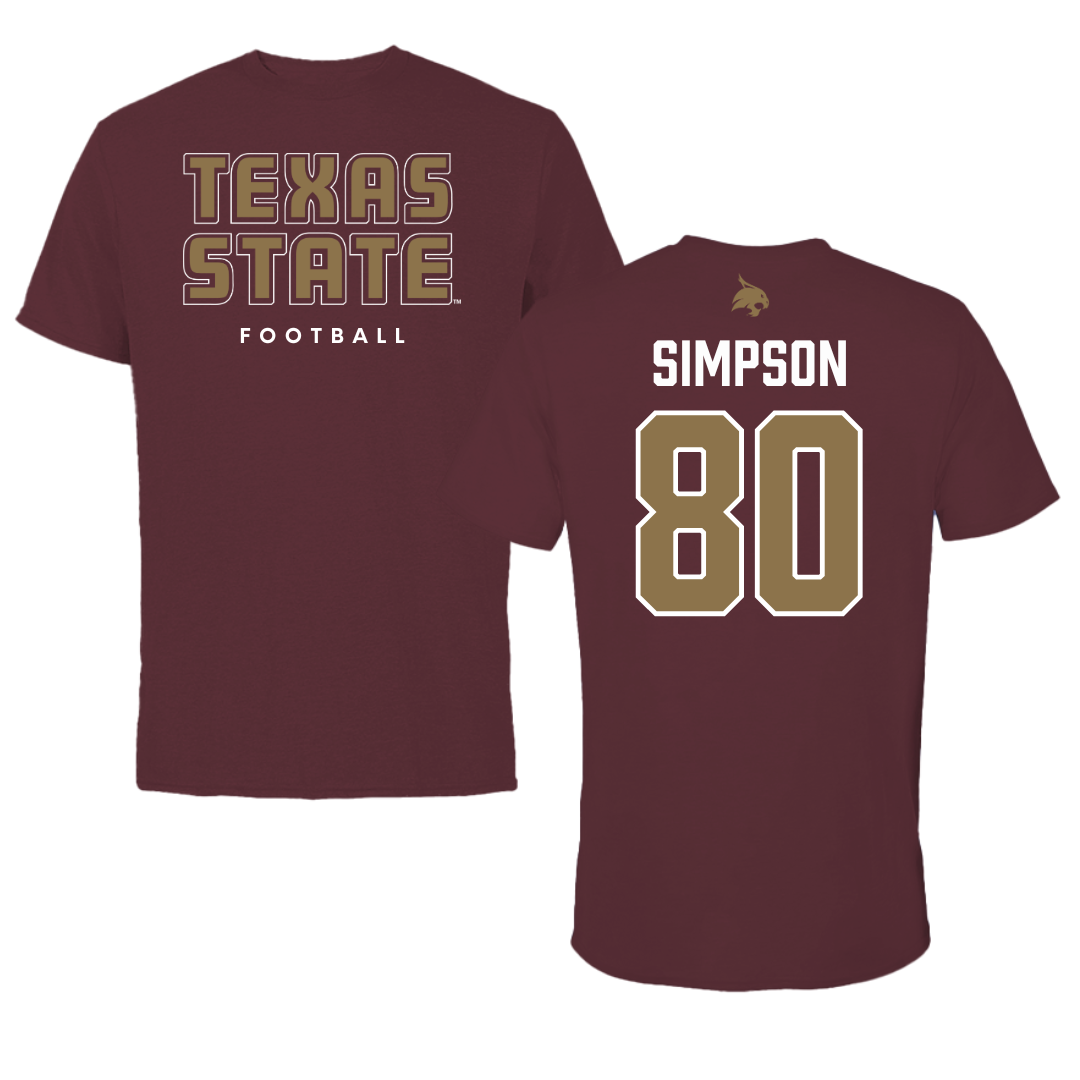 Texas State University Football Maroon Performance Tee - #80 Jake Simpson