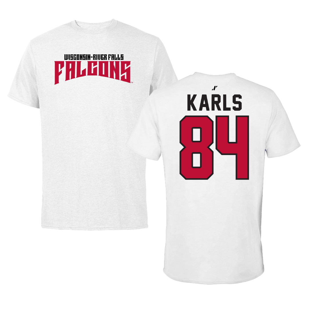 University of Wisconsin-River Falls Football White Classic Performance Tee - #84 Andrew Karls