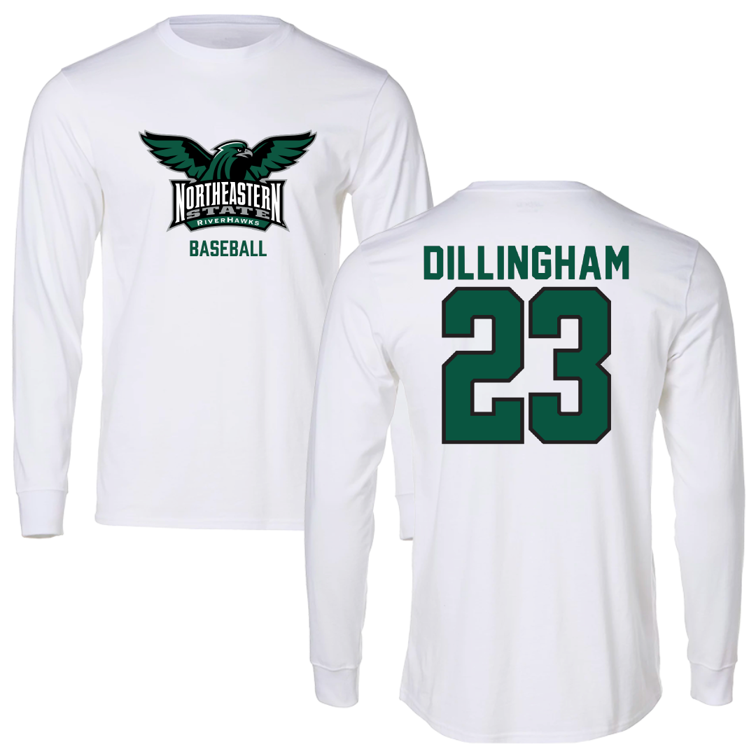 Northeastern State University Baseball White Performance Long Sleeve - #23 Jackson Dillingham