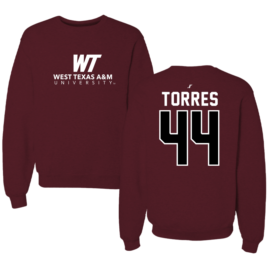 West Texas A&M University Baseball Maroon Crewneck - #44 Gabriel Torres
