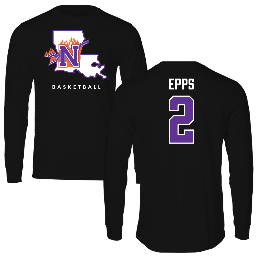 Northwestern State University Basketball Black Block Performance Long Sleeve - #2 Jamison Epps