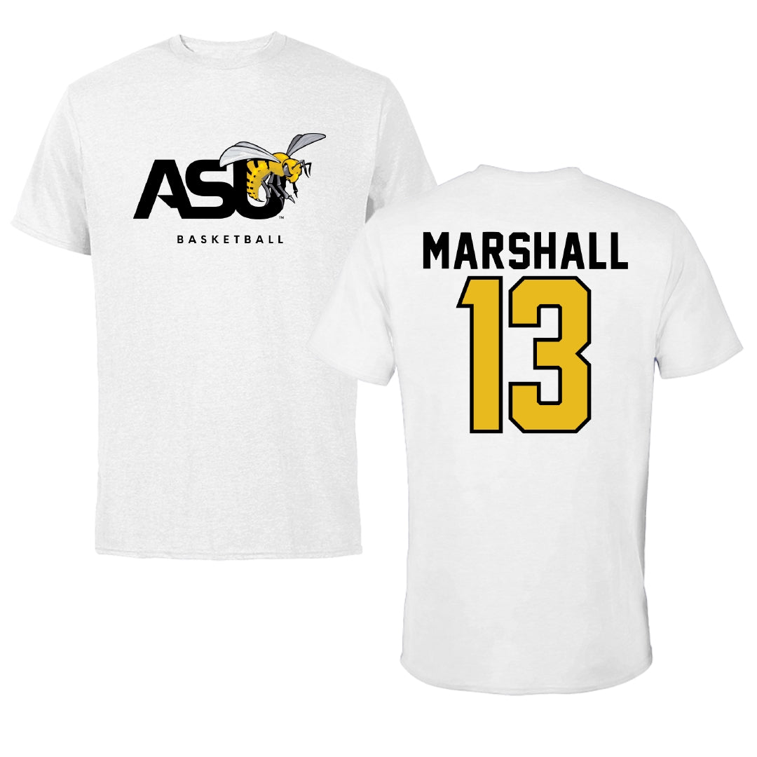 Alabama State University Basketball White ASU Tee - #13 Jordon Marshall