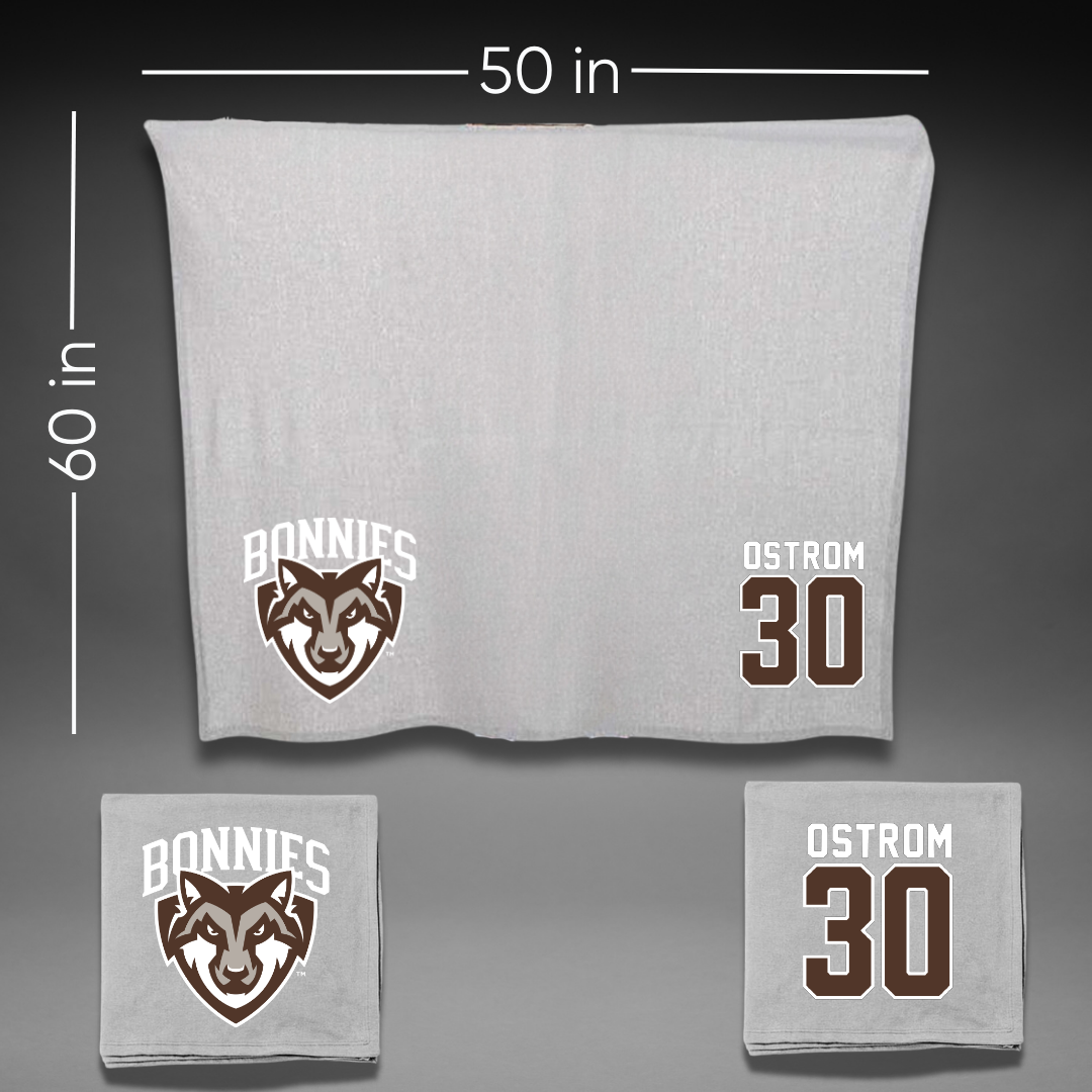 St. Bonaventure University Basketball Gray Blanket - #30 Broek Ostrom