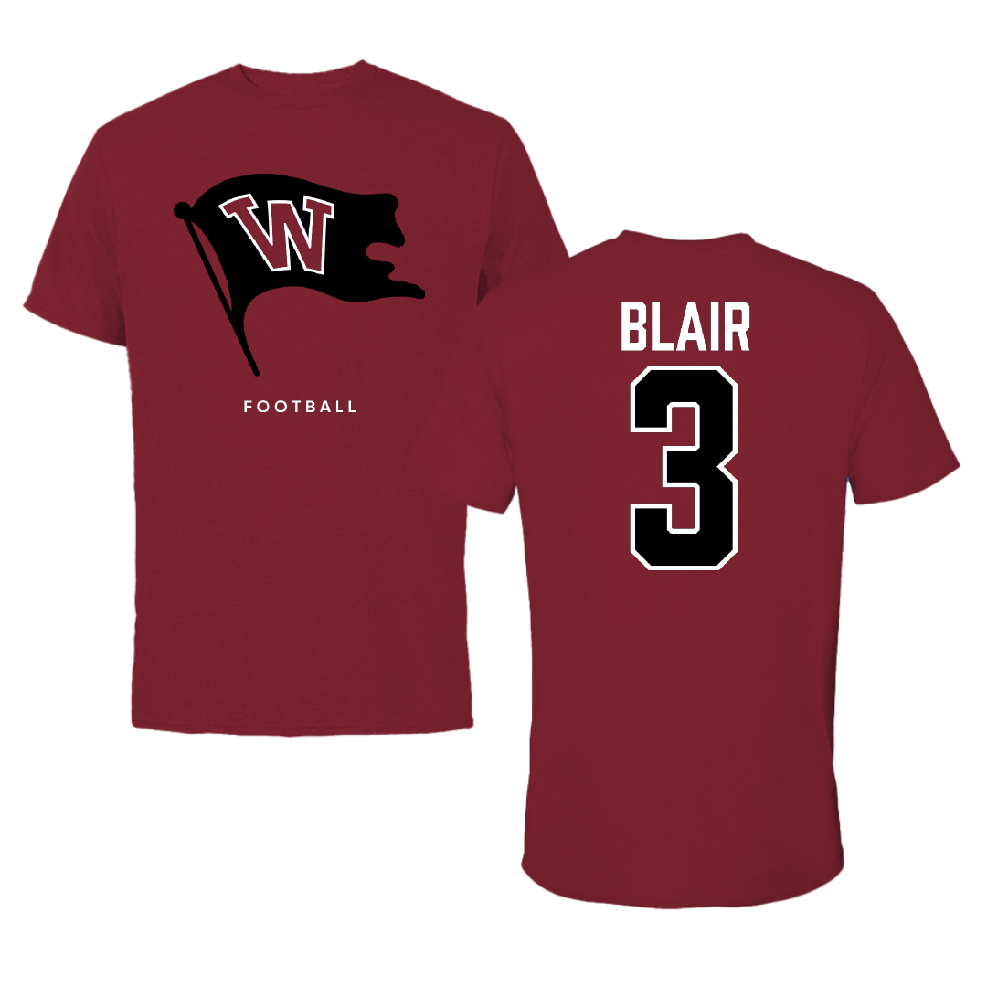 Whitworth University Football Cardinal Tee - #3 Ryan Blair