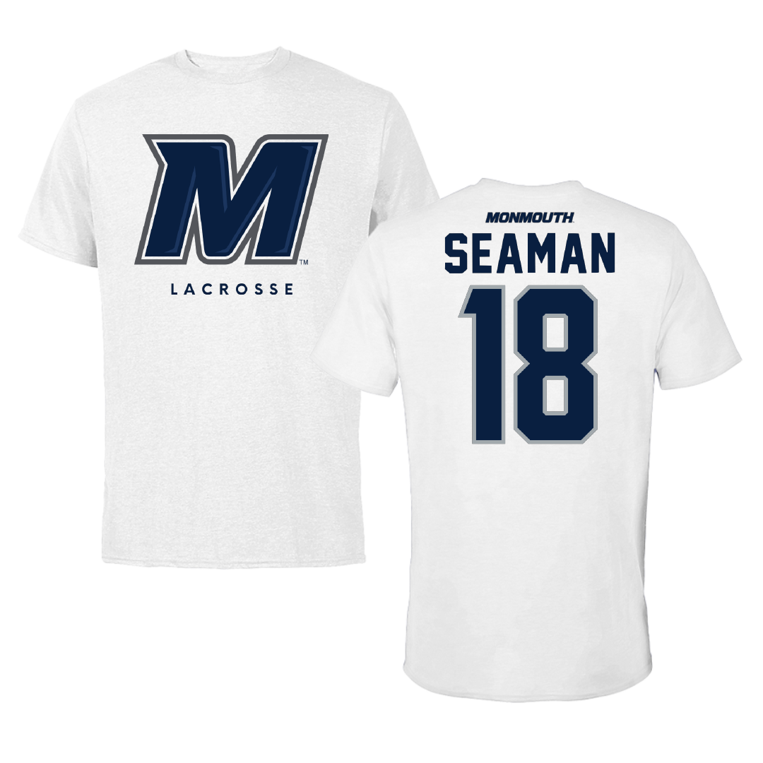 Monmouth University Lacrosse White Performance Tee - #18 Gavin Seaman