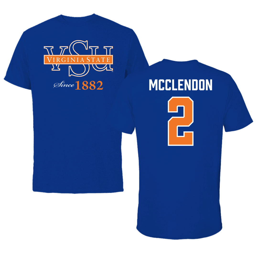 Virginia State University Soccer Blue Performance Tee - #2 Tayler McClendon