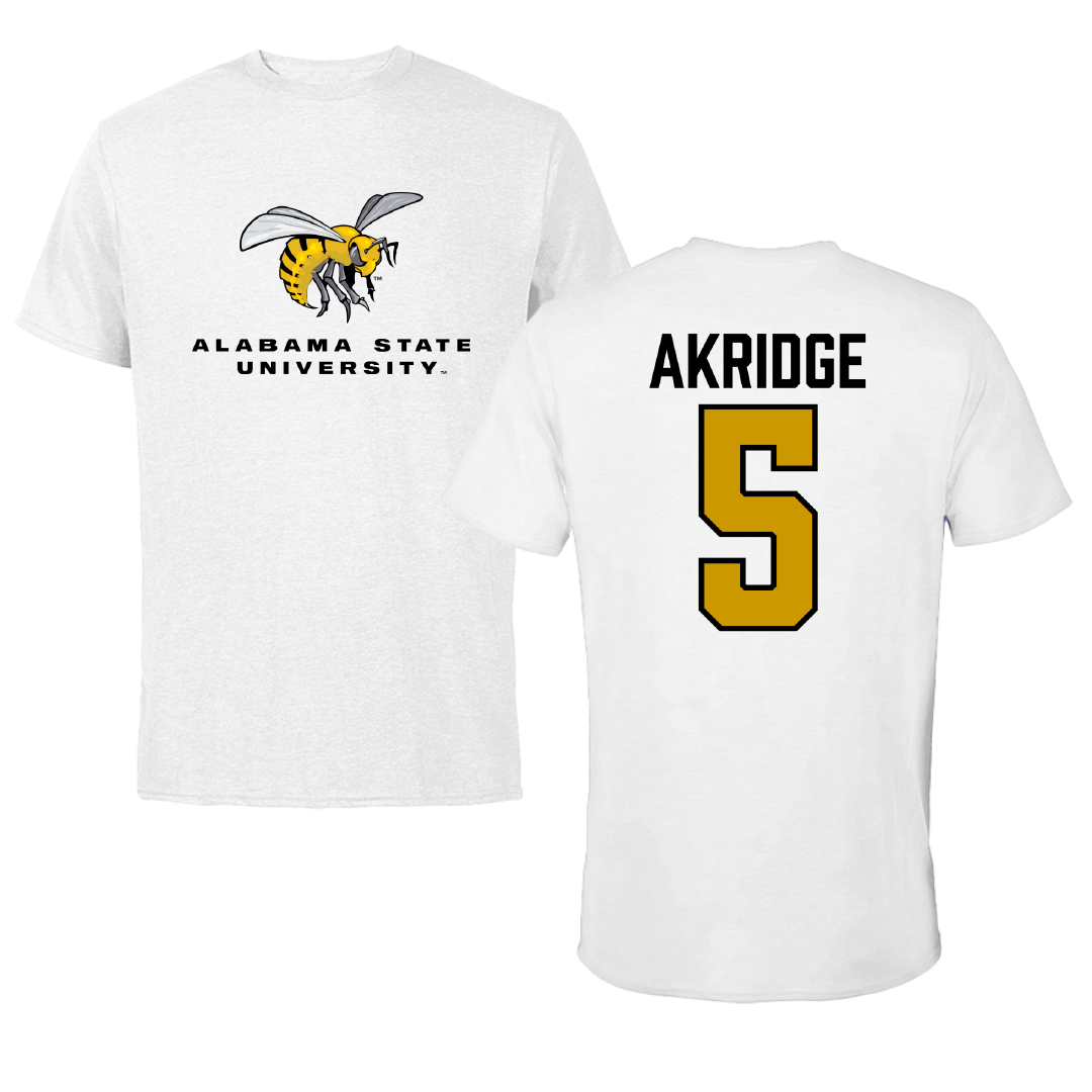 Alabama State University Basketball White Performance Tee - #5 Solangelei Akridge
