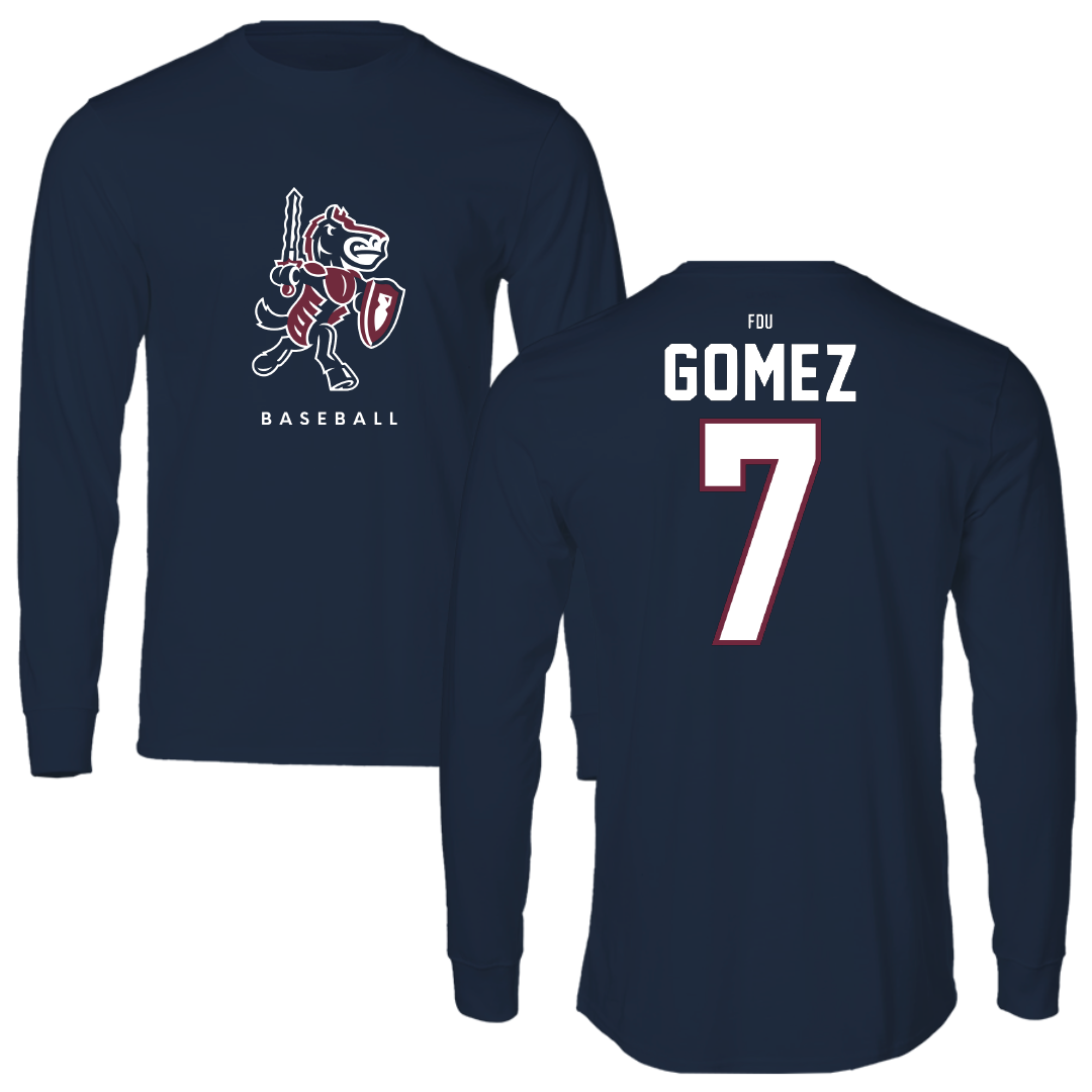 Fairleigh Dickinson University-Metropolitan Campus Baseball Navy Long Sleeve - #7 Johnathan Gomez