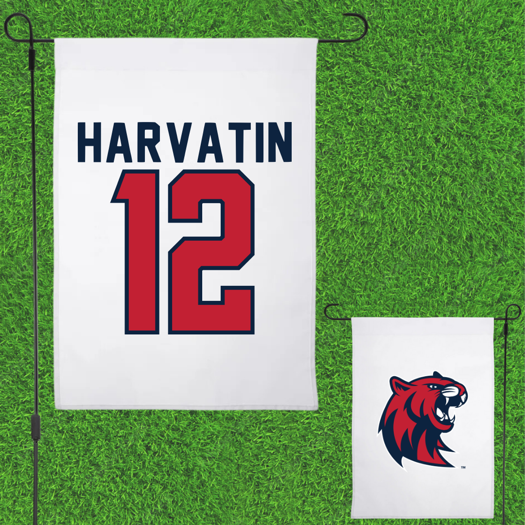 Rogers State University Soccer White Garden Flag - #12 Ryan Harvatin