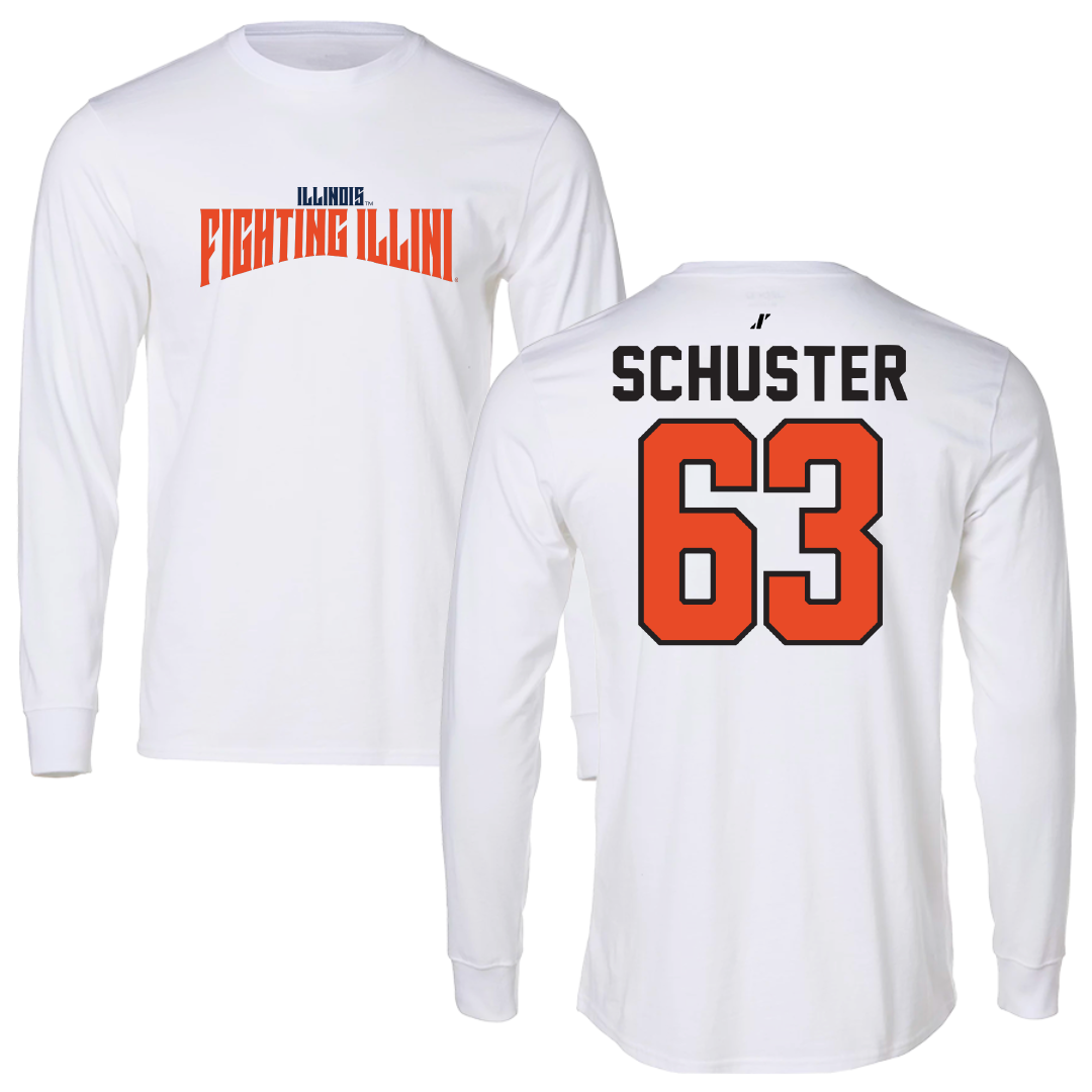 University of Illinois Football White Classic Long Sleeve - #63 Dezmond Schuster