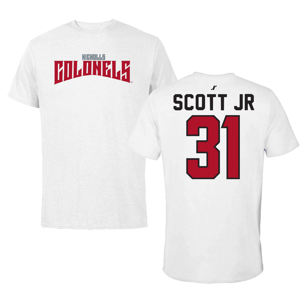 Nicholls State University Football White Classic Performance Tee - #31 Korwin Scott Jr