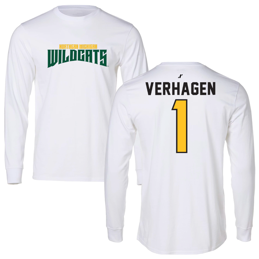 Northern Michigan University Basketball White Classic Long Sleeve - #1 Casey Verhagen