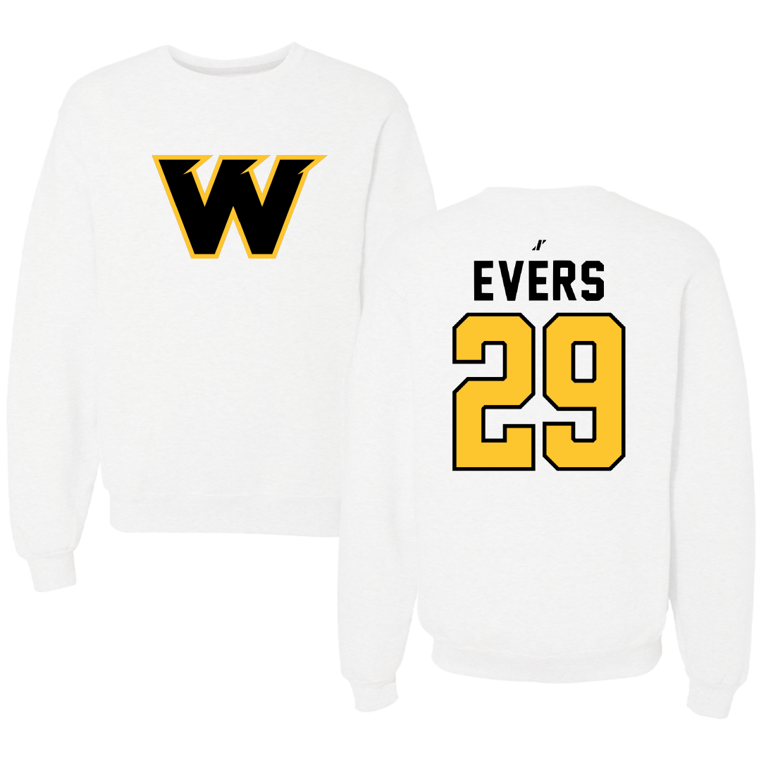 Wayne State College (Nebraska) Soccer White Crewneck - #29 Abby Evers