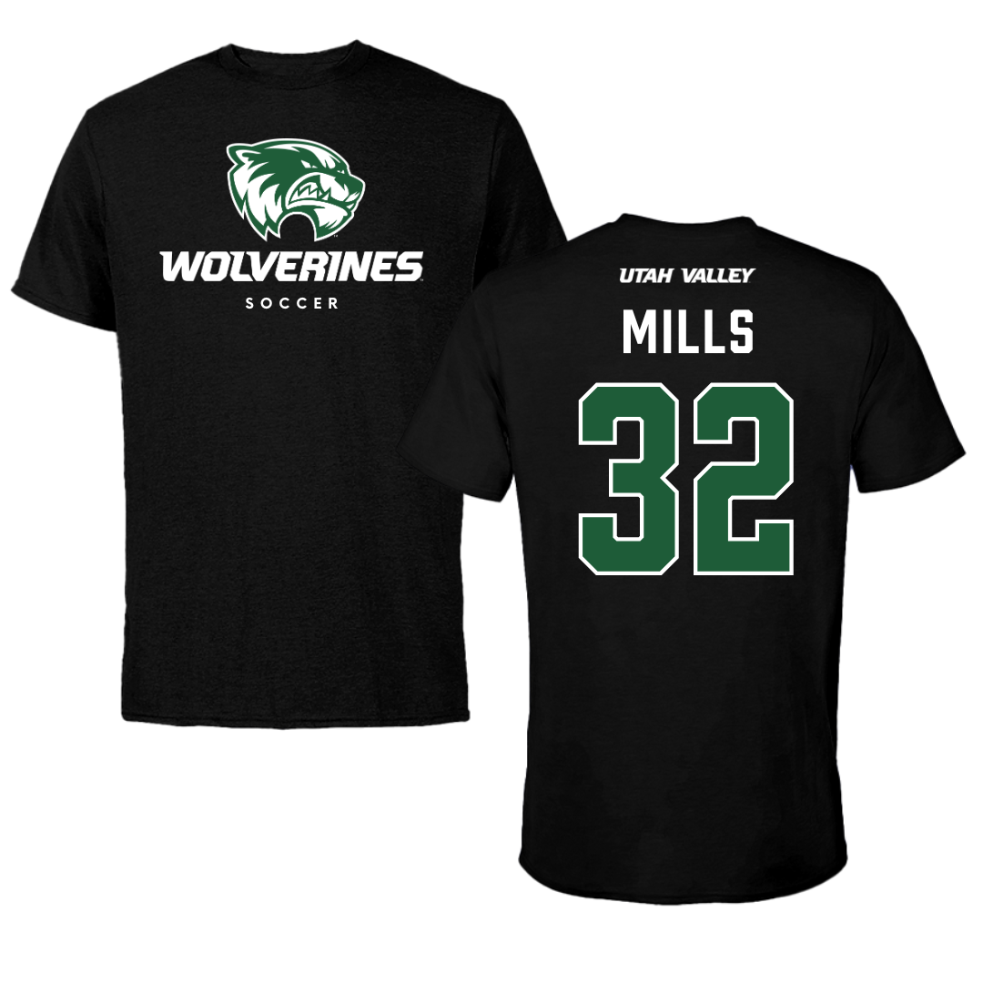 Utah Valley University Soccer Black Mascot Performance Tee - #32 Aden Mills