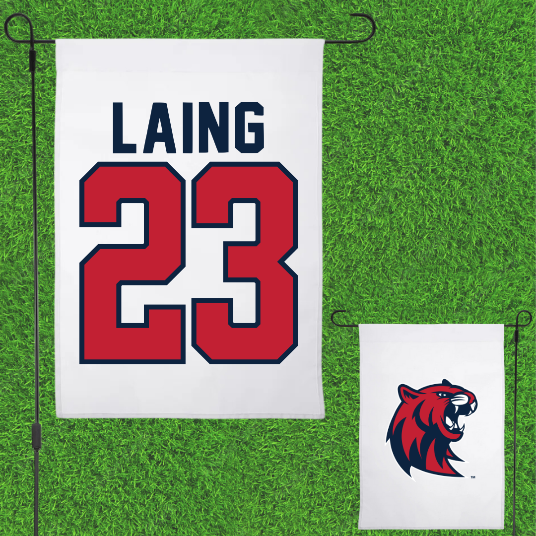 Rogers State University Soccer White Garden Flag - #23 Alex Laing