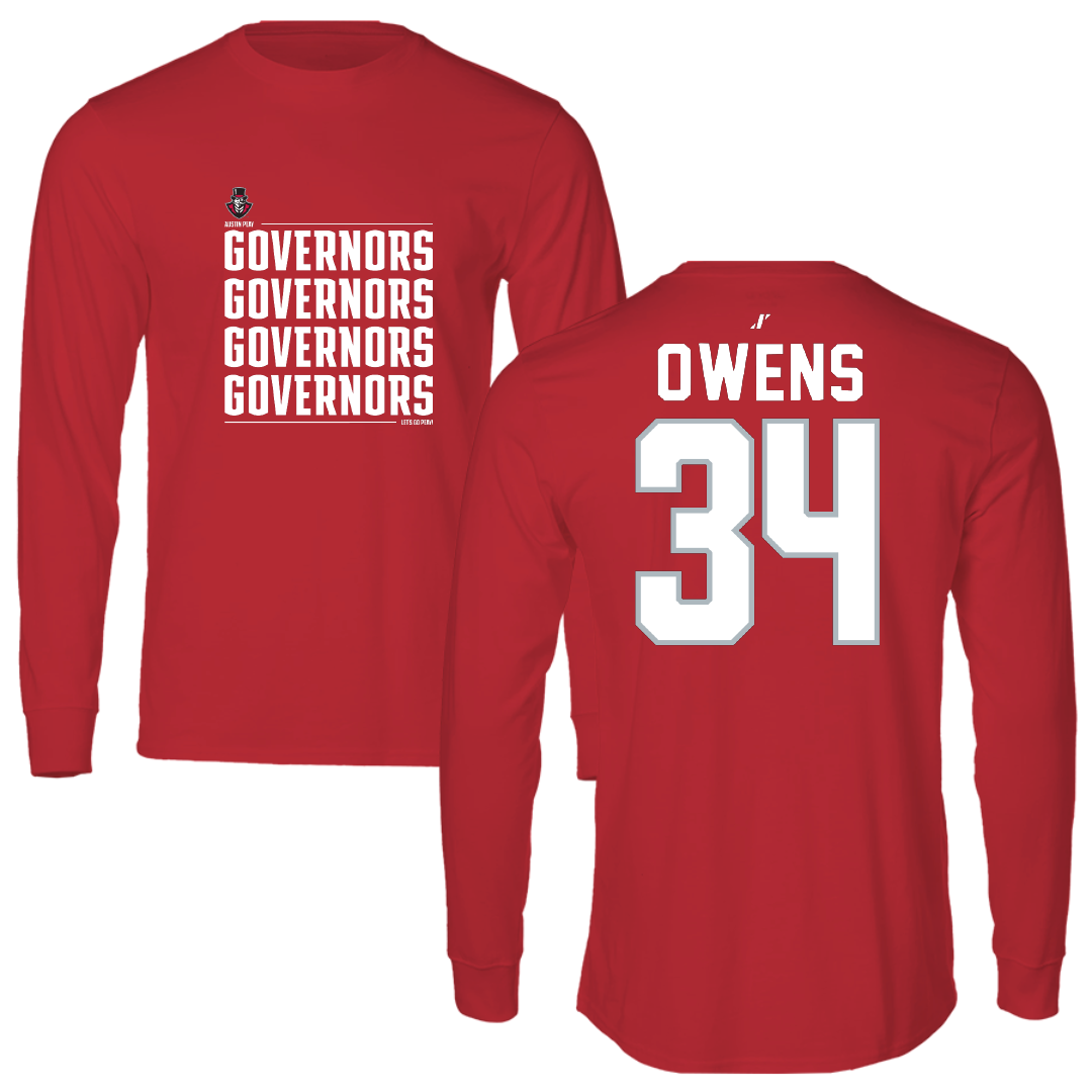 Austin Peay State University Football Red General Long Sleeve - #34 KT Owens