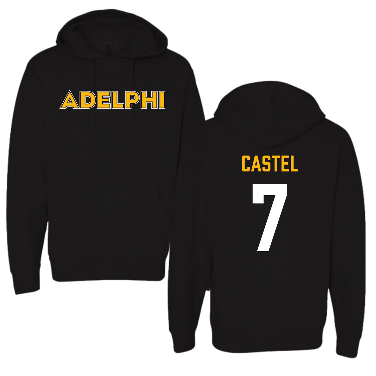 Adelphi University Soccer Black Hoodie - #7 Victor Castel