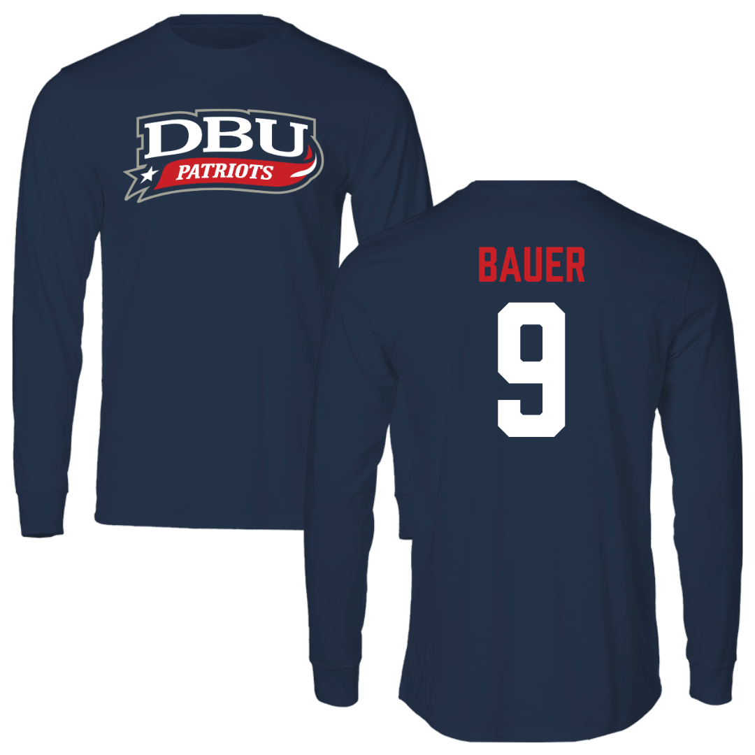 Dallas Baptist University Soccer Navy Performance Long Sleeve - #9 Blake Bauer