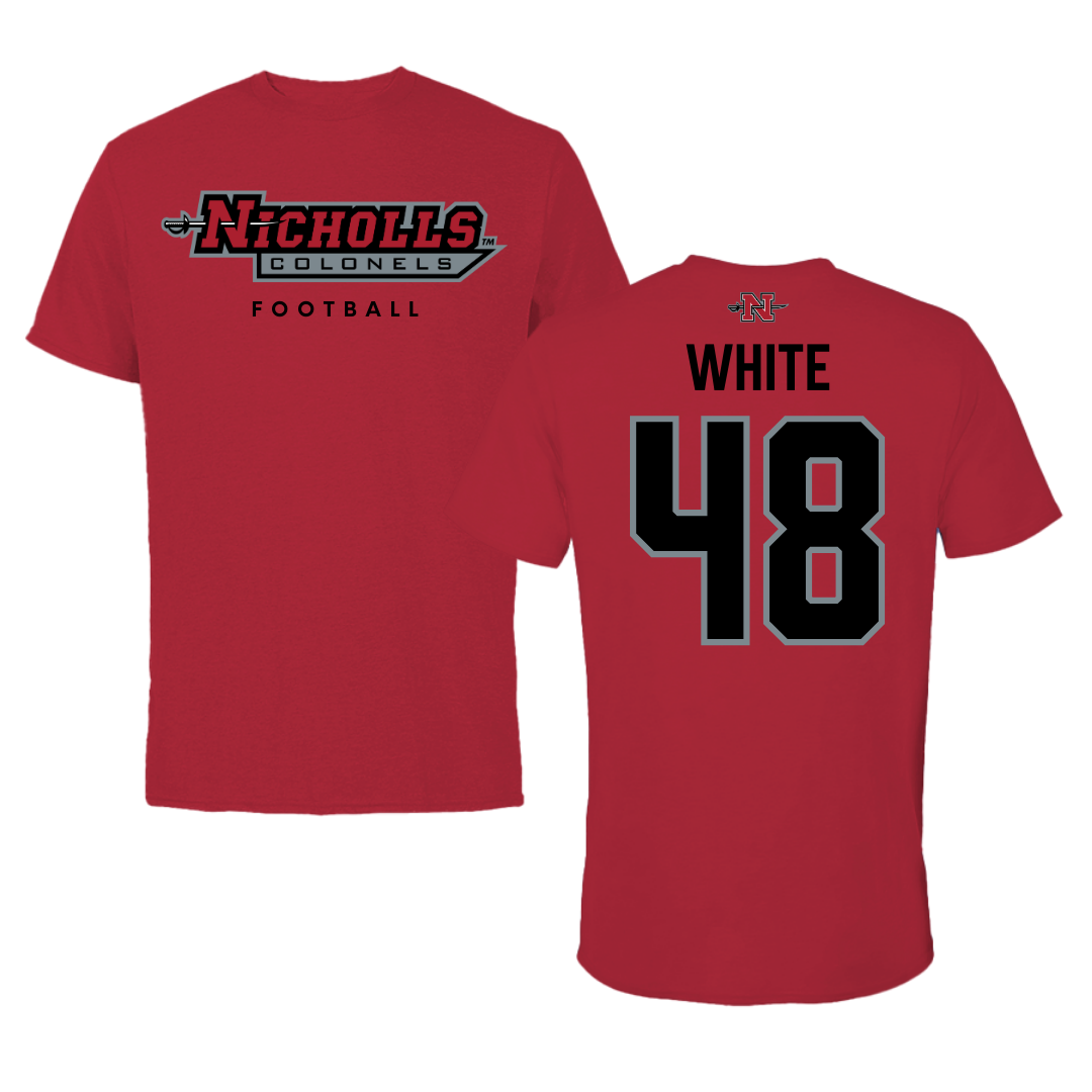 Nicholls State University Football Red Performance Tee - #48 Scott White