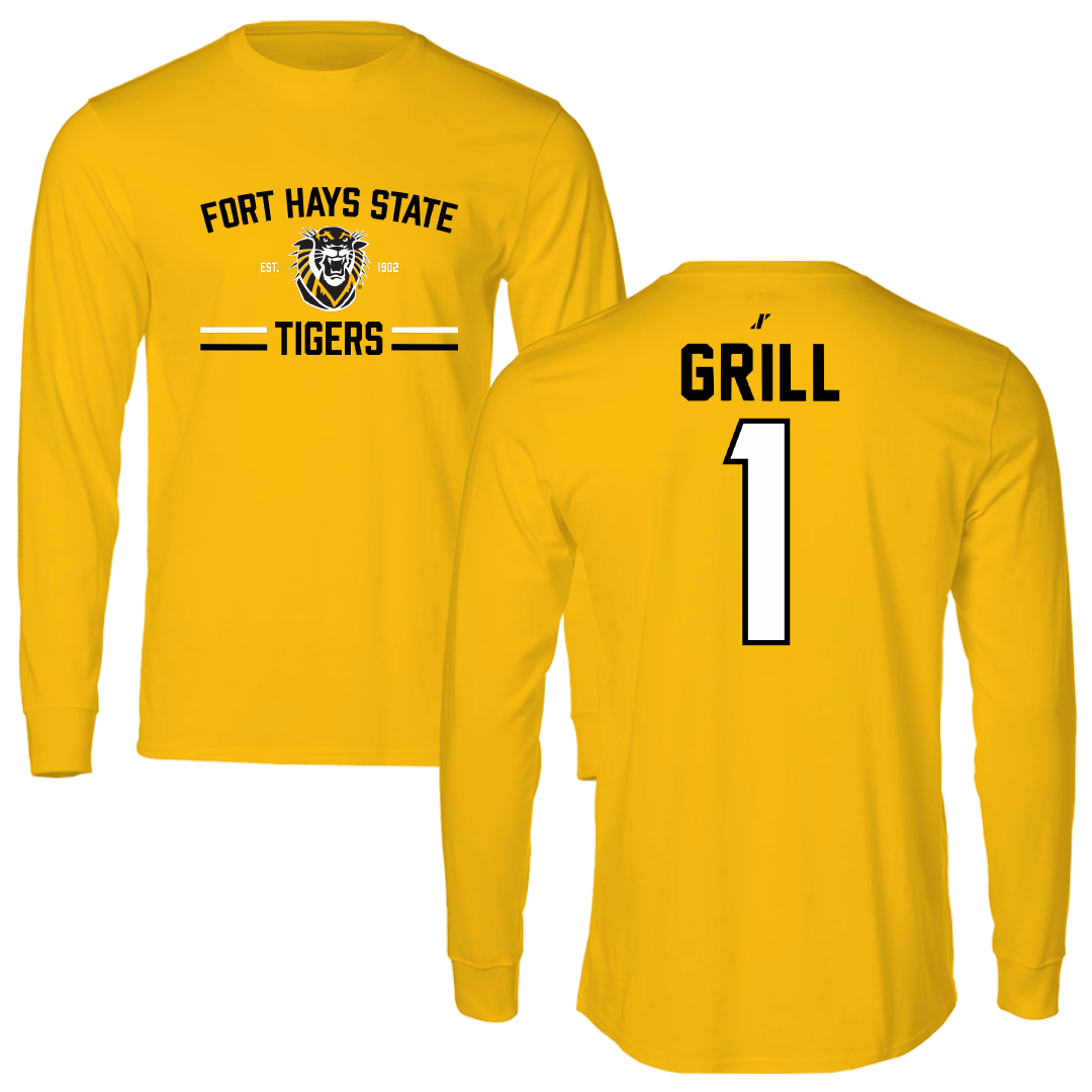 Fort Hays State University Basketball Gold General Performance Long Sleeve - #1 Kyle Grill
