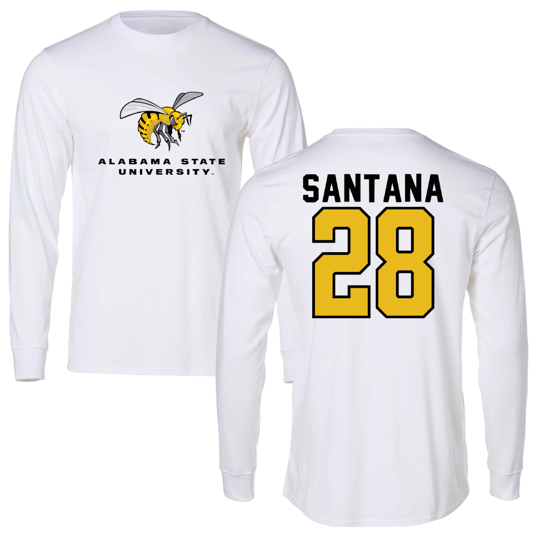 Alabama State University Baseball White Block Long Sleeve - #28 Fabian Santana