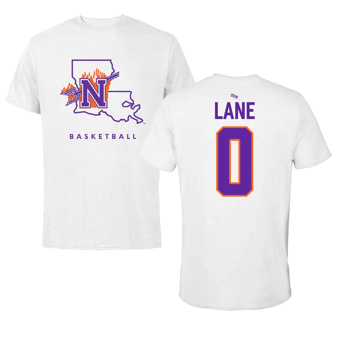 Northwestern State University Basketball White Performance Tee - #0 Jimel Lane