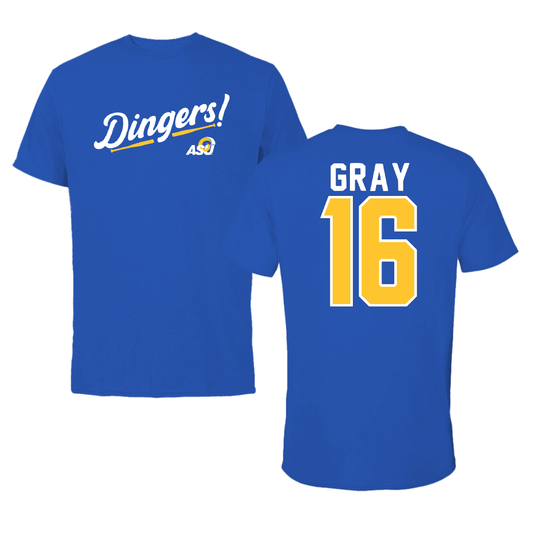 Angelo State University Baseball Blue Dingers Tee - #16 Nick Gray