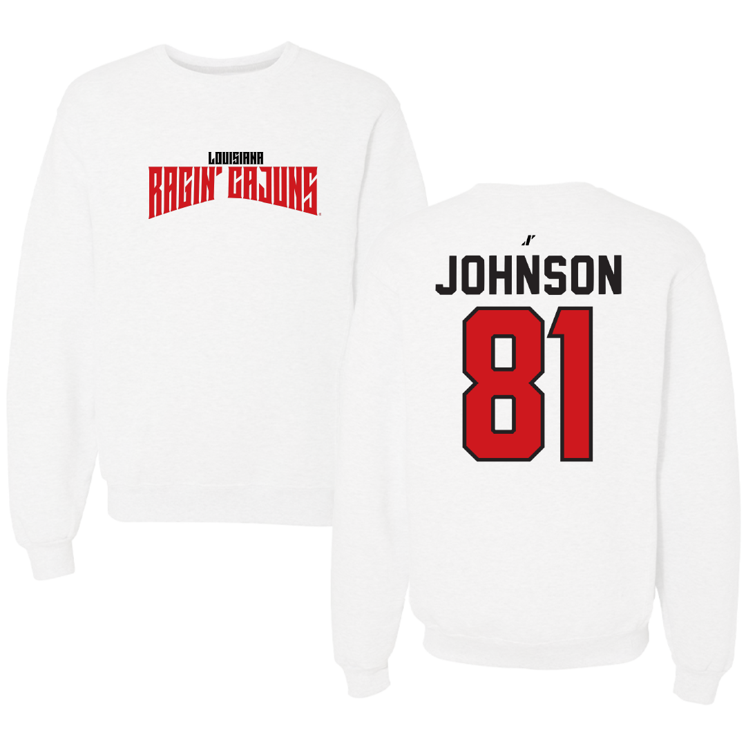 University of Louisiana at Lafayette Football White Classic Crewneck - #81 Jaydon Johnson