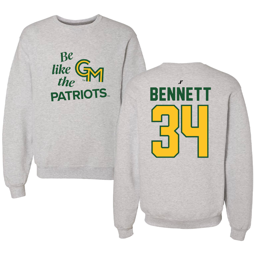 George Mason University Soccer Light Gray Be Like Us Crewneck - #34 Jazmine Bennett