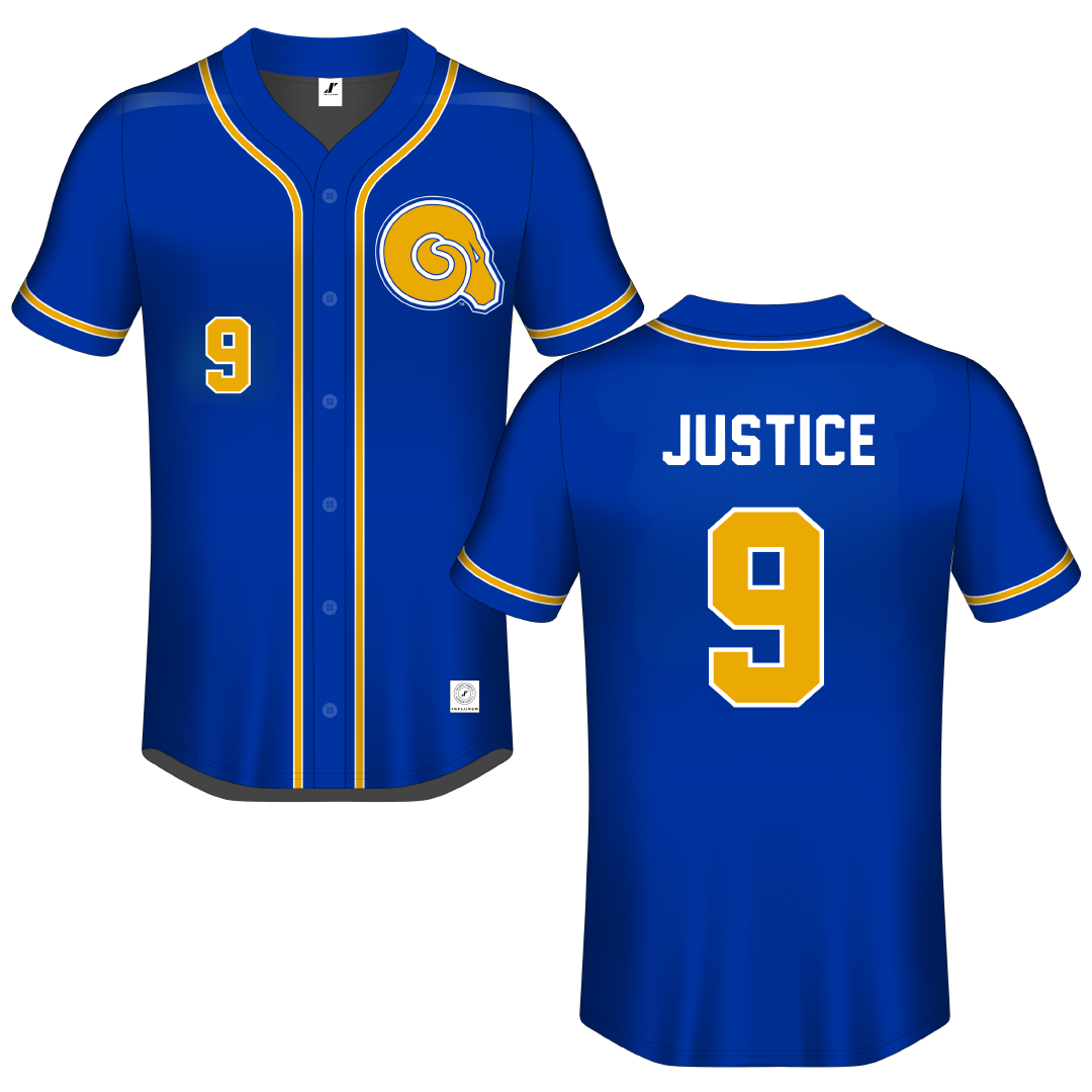 Albany State University Blue Button-Down Jersey - #9 Trent Justice