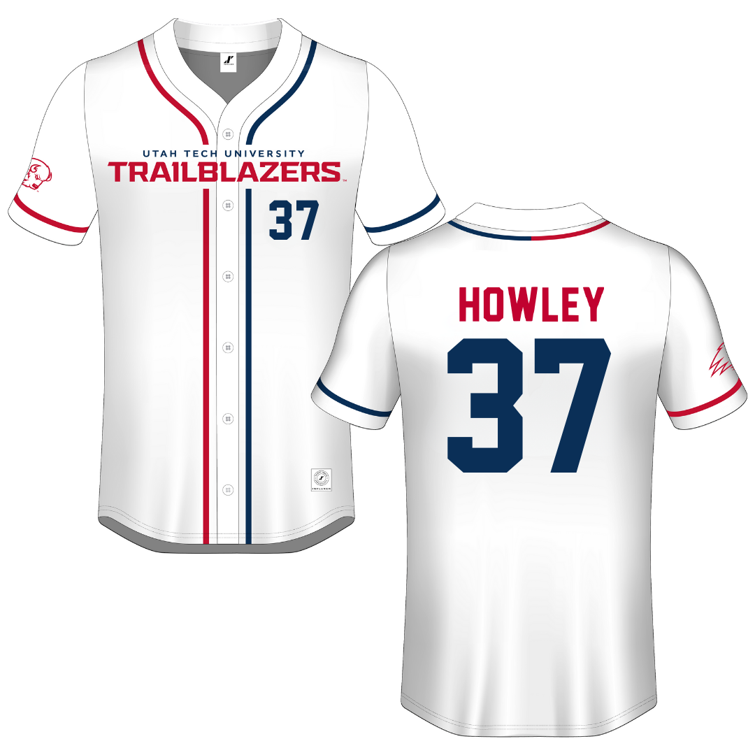 Utah Tech University White Button-Down Jersey - #37 Baylee Howley