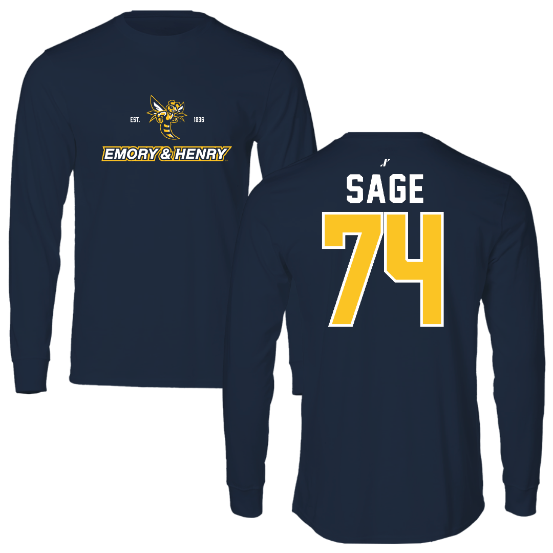 Emory & Henry College Football Navy General Long Sleeve - #74 Noah Sage