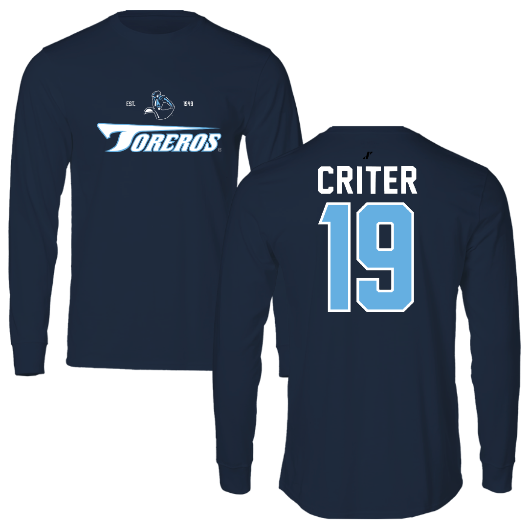 University of San Diego Football Navy General Long Sleeve - #19 Adam Criter