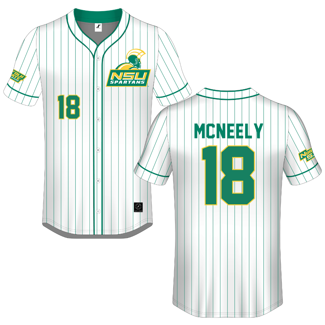 Norfolk State University White Pinstripe Button-Down Jersey - #18 Zion McNeely