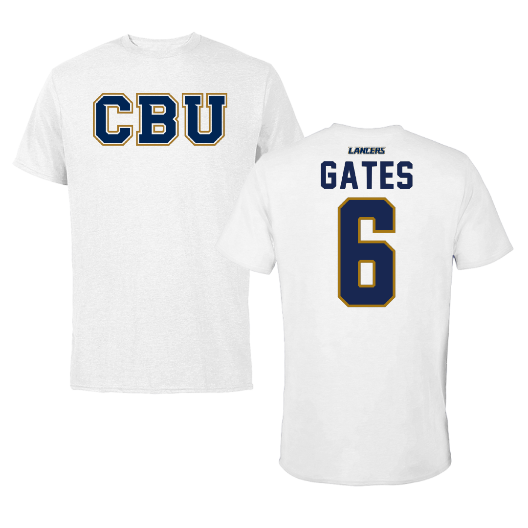 California Baptist University Water Polo White Tee - #6 Morgan Gates