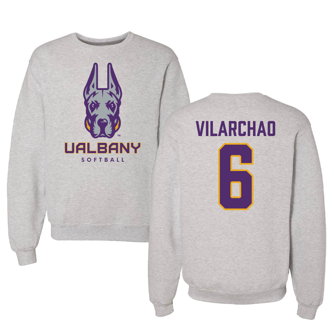 University at Albany Softball Gray Crewneck - #6 Victoria Vilarchao