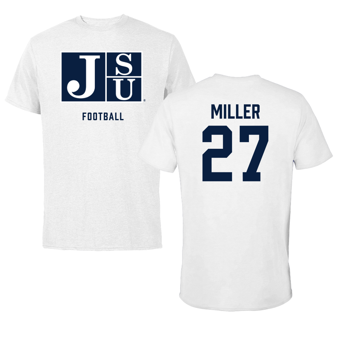 Jackson State University Football White Performance Tee - #27 Ahmad Miller