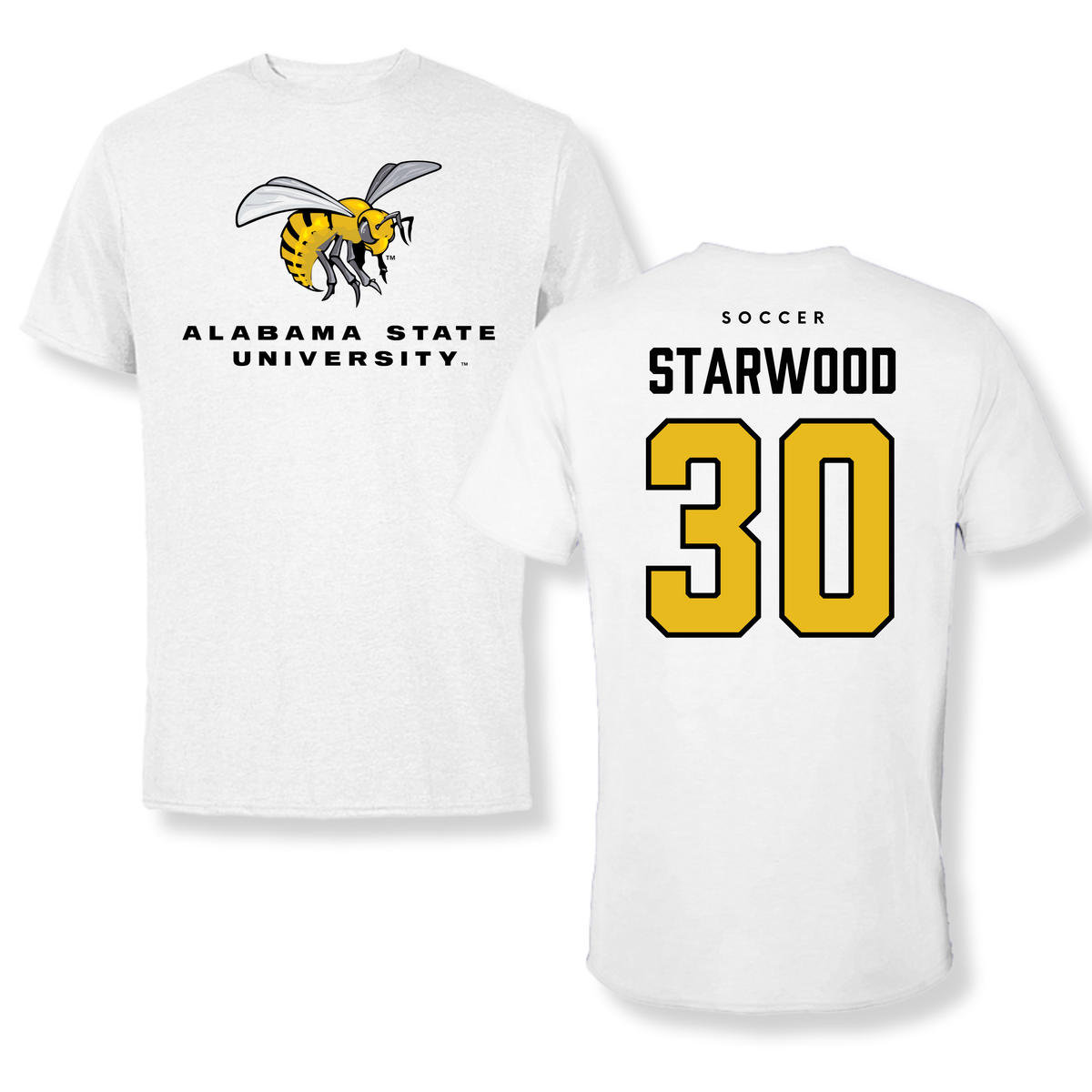 Alabama State University Soccer White Tee - #30 Lauryn Starwood