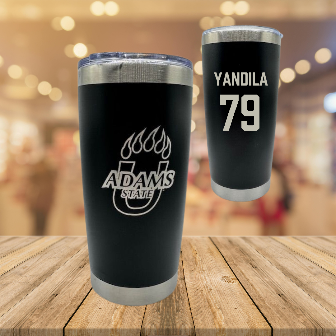 Adams State University Football Black Stainless Steel Tumbler - #79 Jordan Yandila