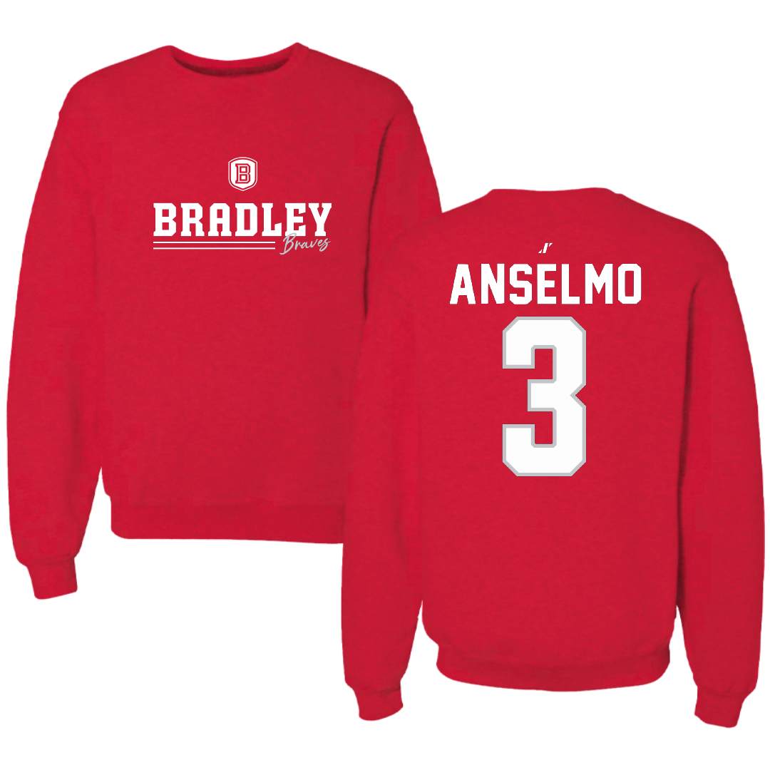 Bradley University Baseball Red General Crewneck - #3 Dominic Anselmo