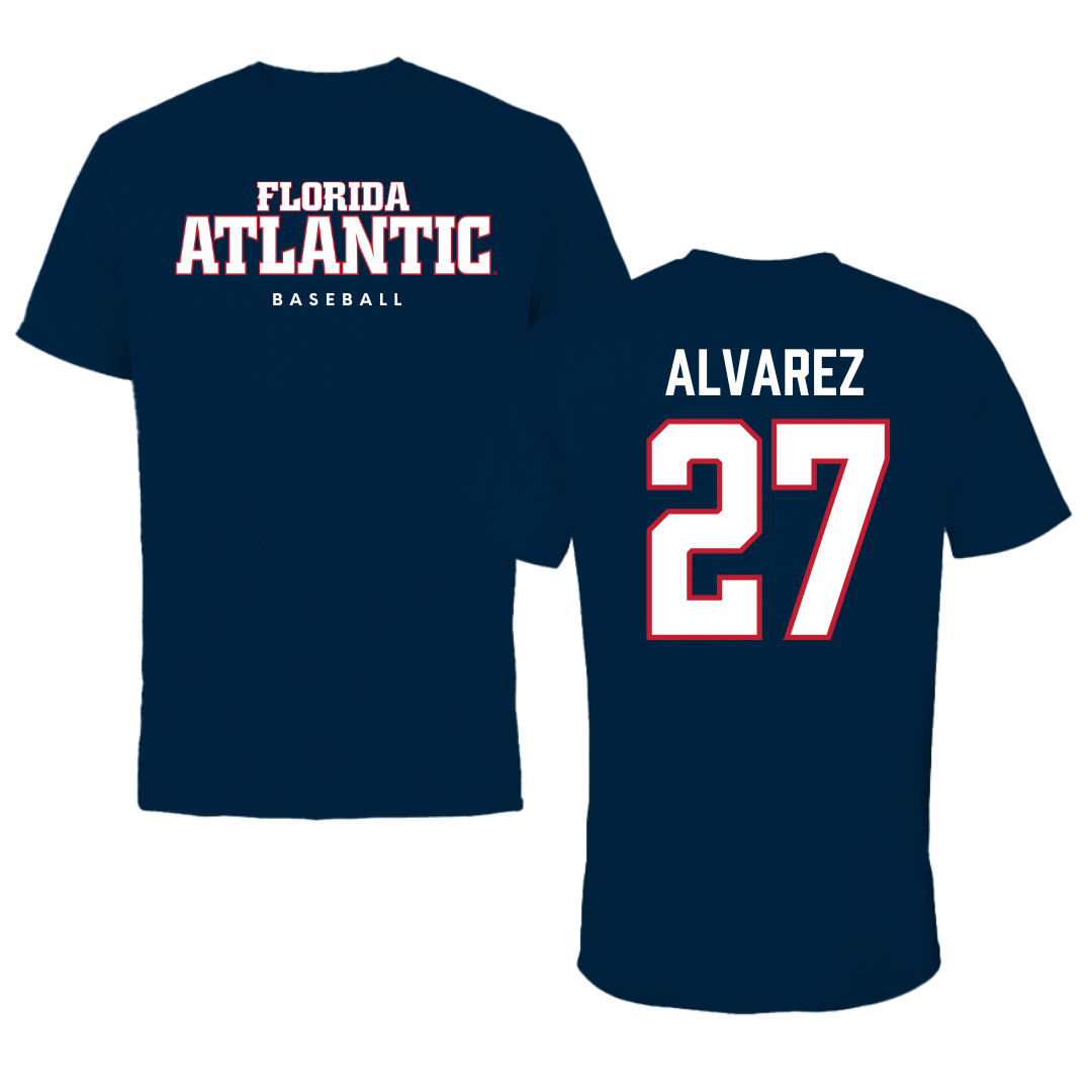 Florida Atlantic University Baseball Navy Block Tee - #27 David Alvarez