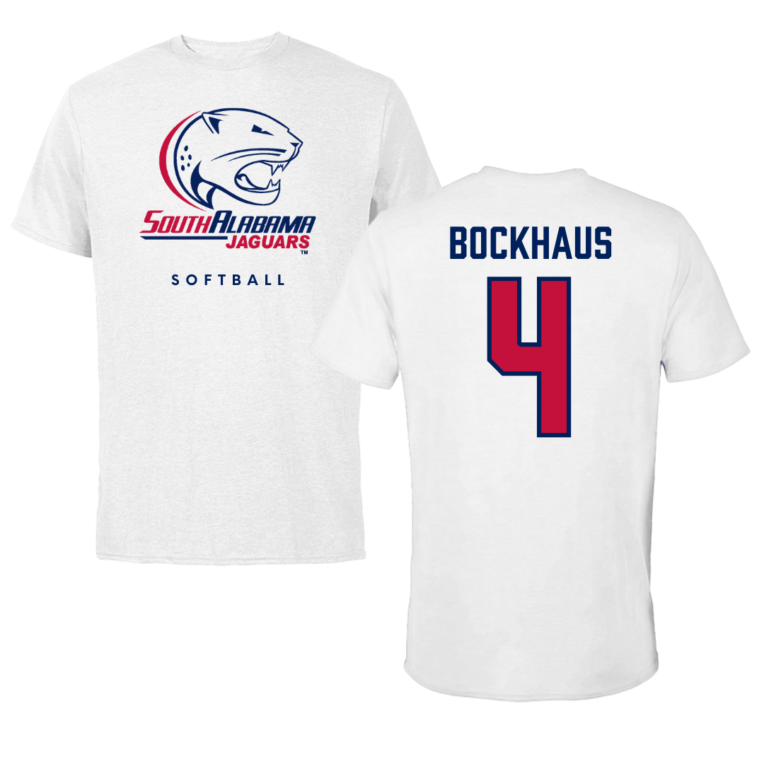 University of South Alabama Softball White Performance Tee - #4 Brooklynn Bockhaus