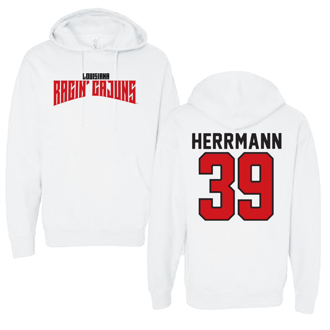 University of Louisiana at Lafayette Baseball White Classic Hoodie - #39 Andrew Herrmann