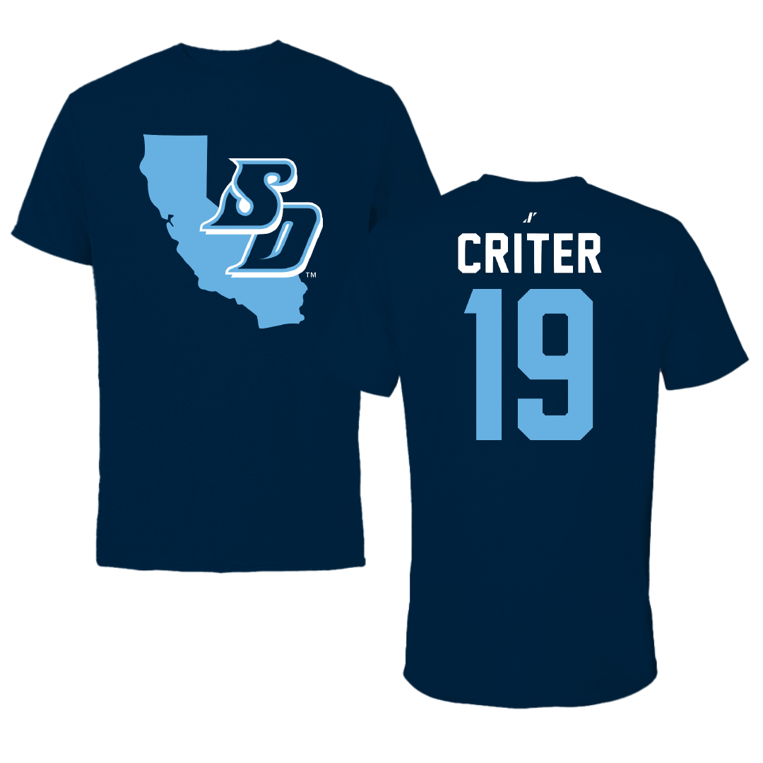 University of San Diego Football Navy State Tee - #19 Adam Criter