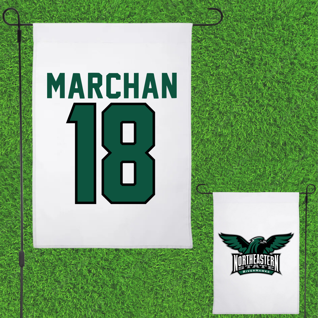 Northeastern State University Soccer White Garden Flag - #18 Edson Marchan