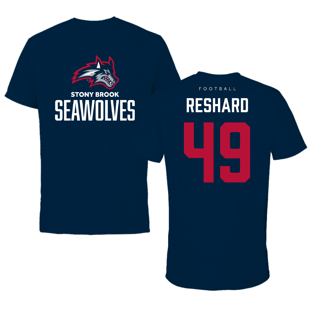 Stony Brook University Football Navy Performance Tee - #49 Justin Reshard
