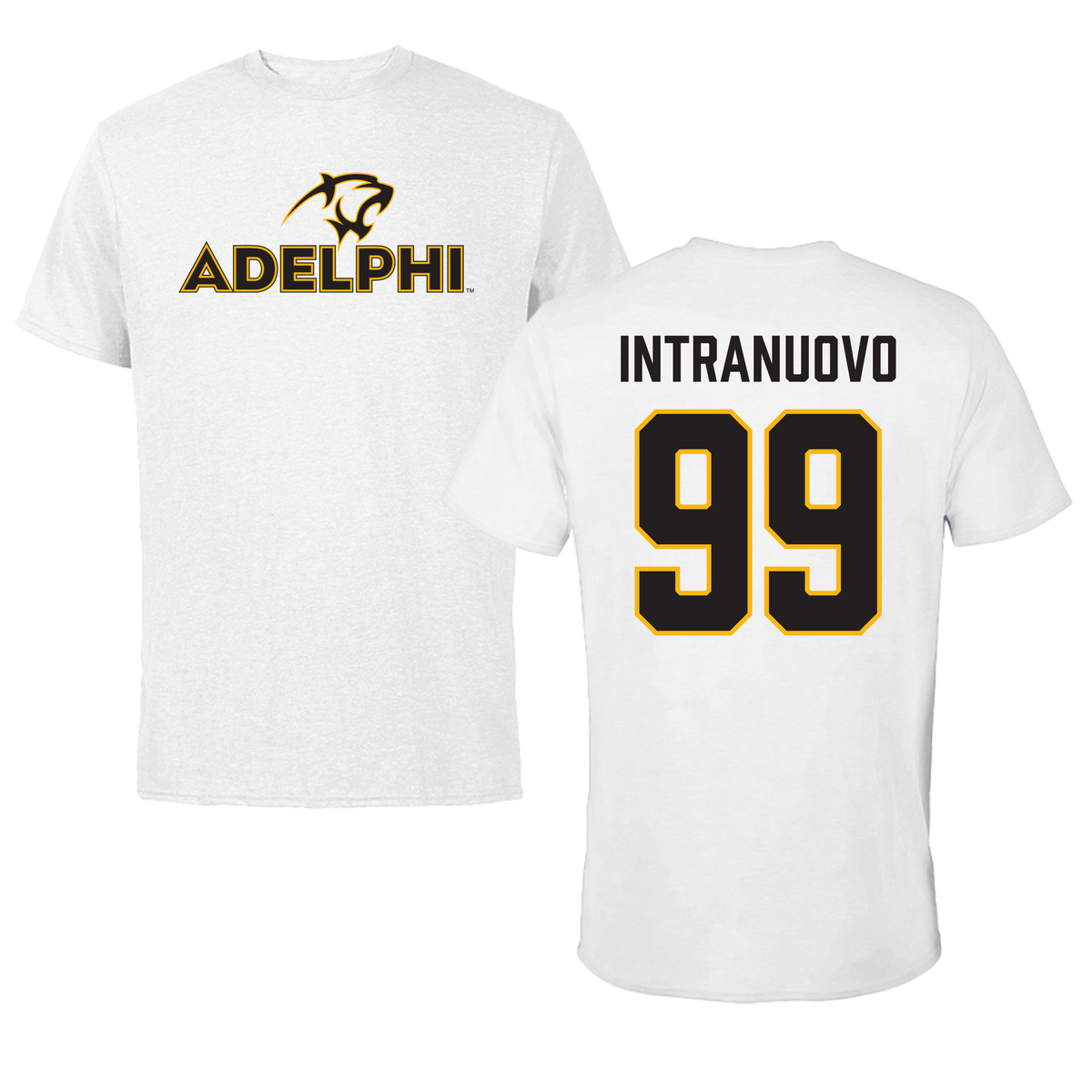 Adelphi University Soccer White Tee - #99 Gianluca Intranuovo